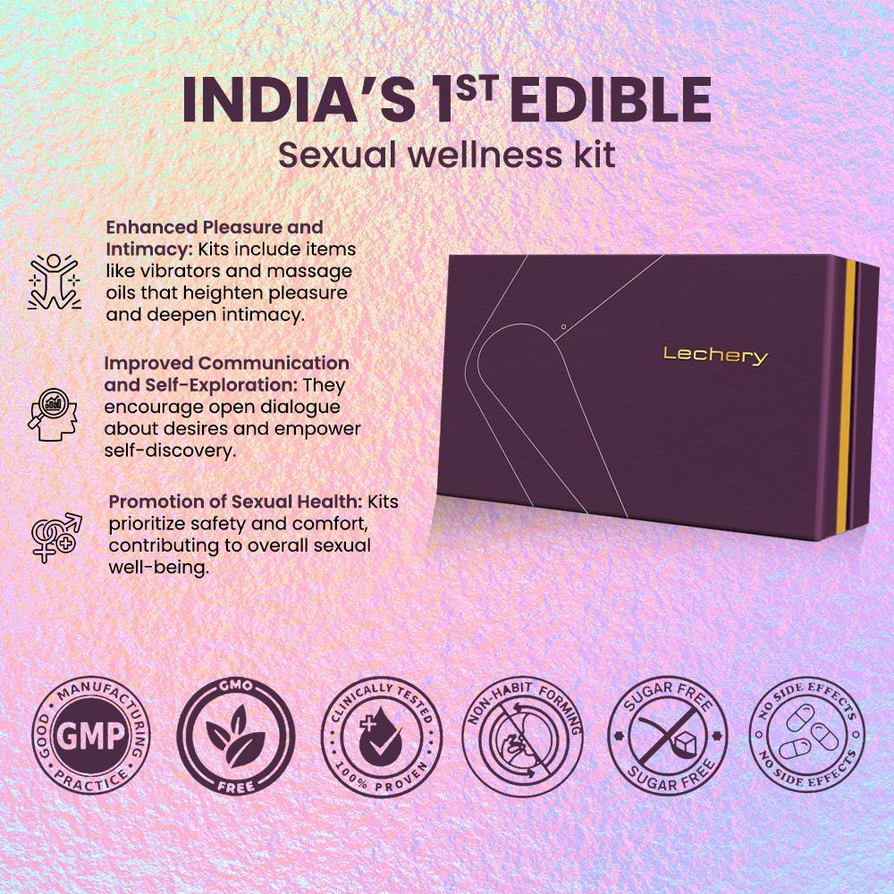 Lechery Edible Melting Love Romance Box - Honeymoon Kit | Couples Sensual Kit - Intimate Gift | All Organic Edible Sensual Massage Oils, Shilajit Resin, Blild-fold, Vibrating Ring, Sansual Intimate Games & Hygiene Wipes | Fun Travel Kits For Lovers