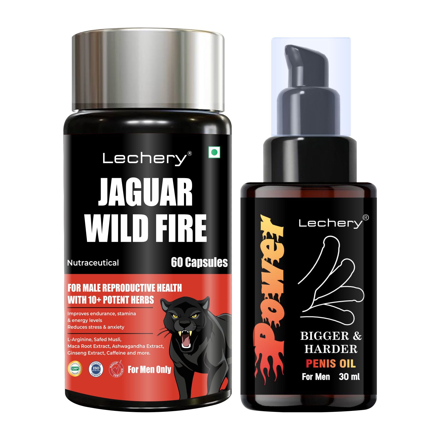 Lechery Jaguar: Men's Wellness Capsules & Herbal Massage Oil.